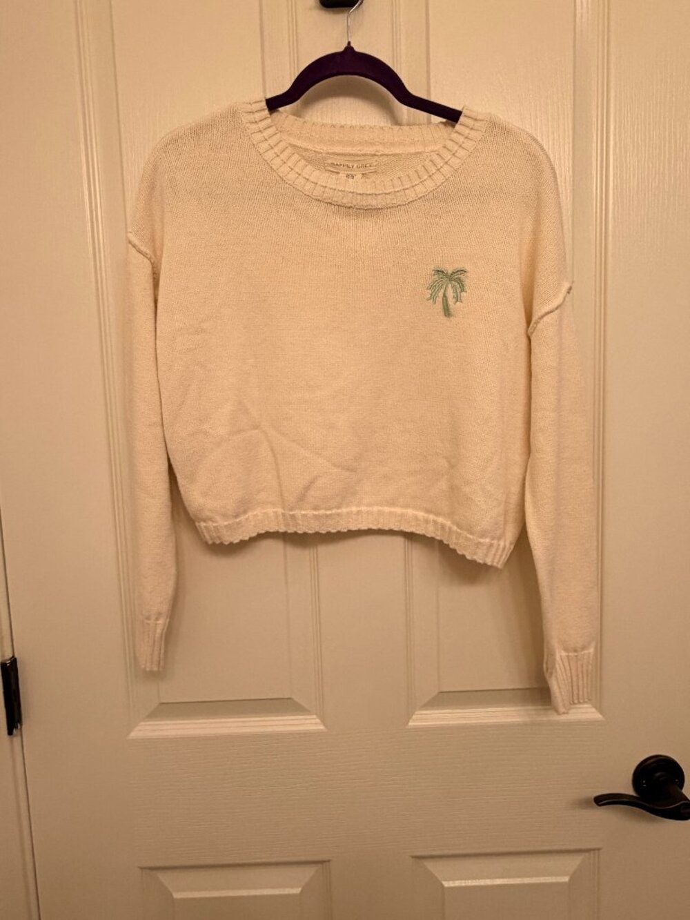 Happily Grey Cream Cropped Crewneck Sweater | Size S | Embroidery